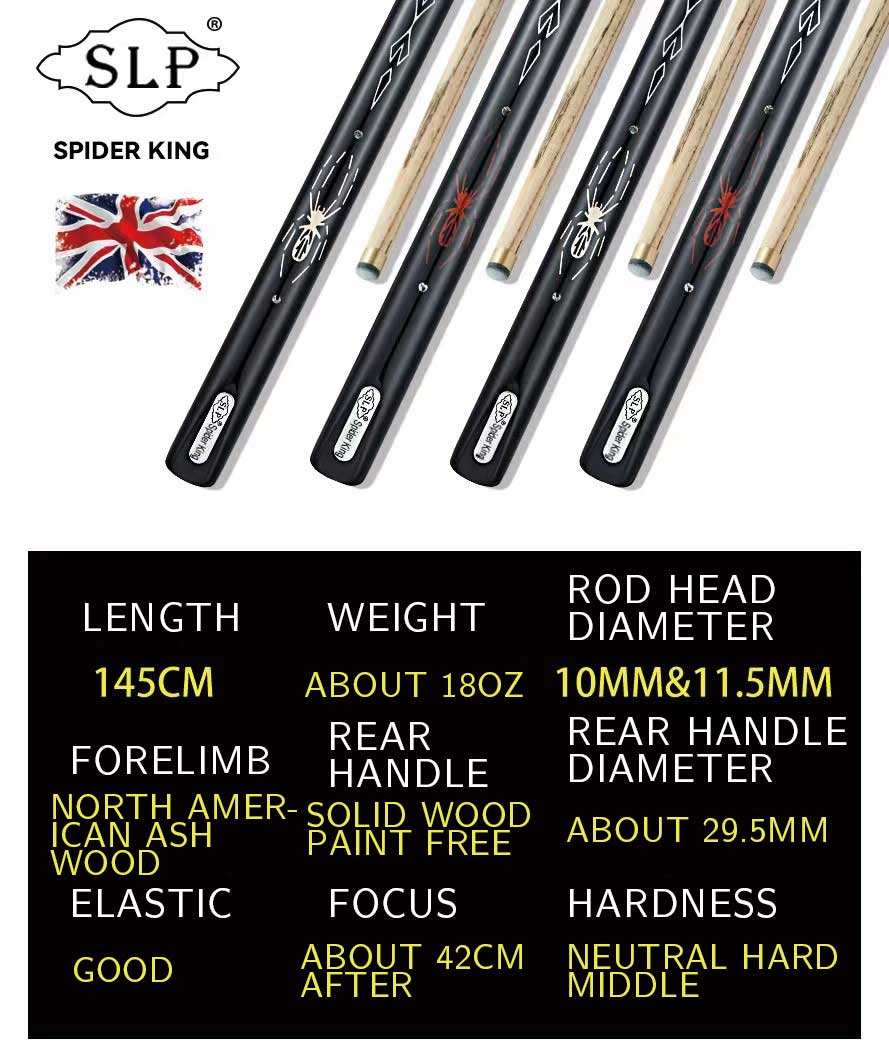 SLP Spider King 10mm 11.5mm Snooker Pool Cue 3/4 Split Cue com Spider Handmade Carving Snooker Cue