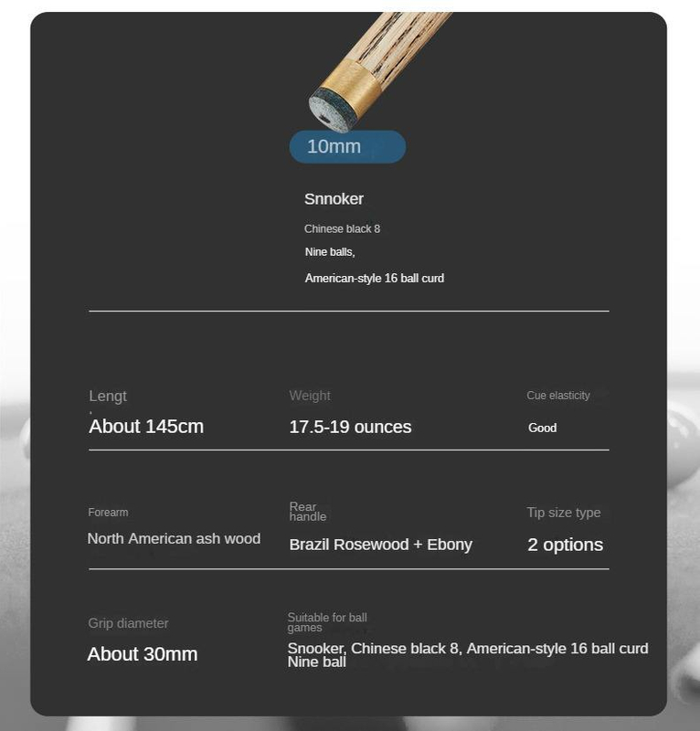 SLP 10mm One Piece Barnwood Black8 Taco de Bilhar Taco De Billar Profissional Snooker Stick